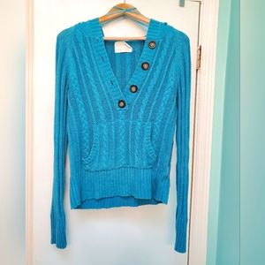 Large Blue Aeropostle Cable Knit Hooded Sweater
